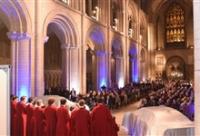 The choir sing at the launch of the new BMW and Mini Countryman models in the Cathedral Nave