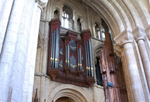Peterborough Cathedral organ seen from the choir stalls