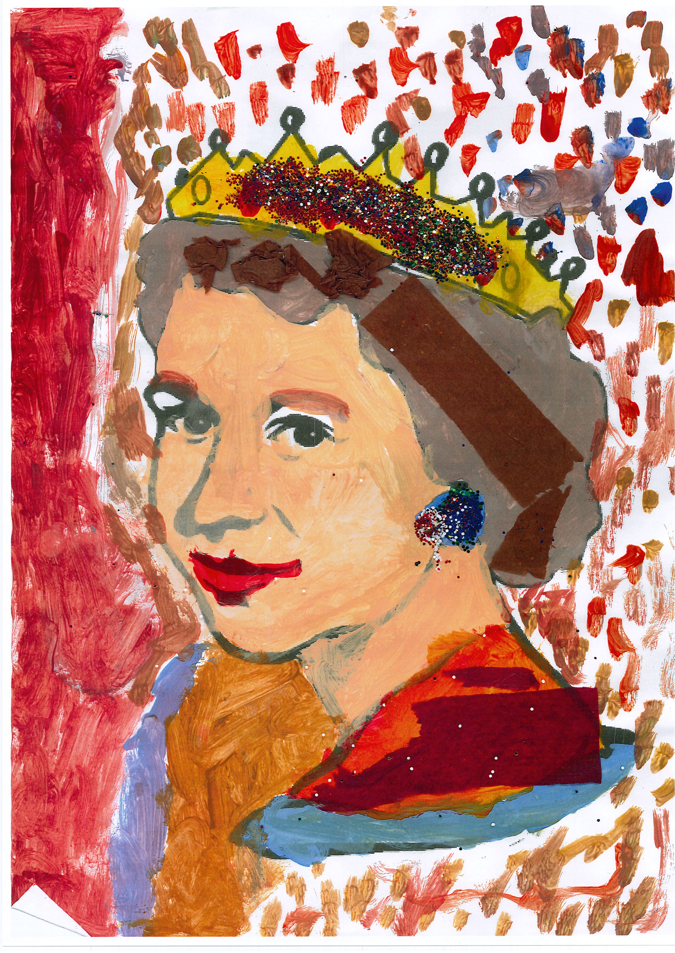 One of the portraits of The Queen by children from Culworth Primary Academy and Oundle CE Primary School