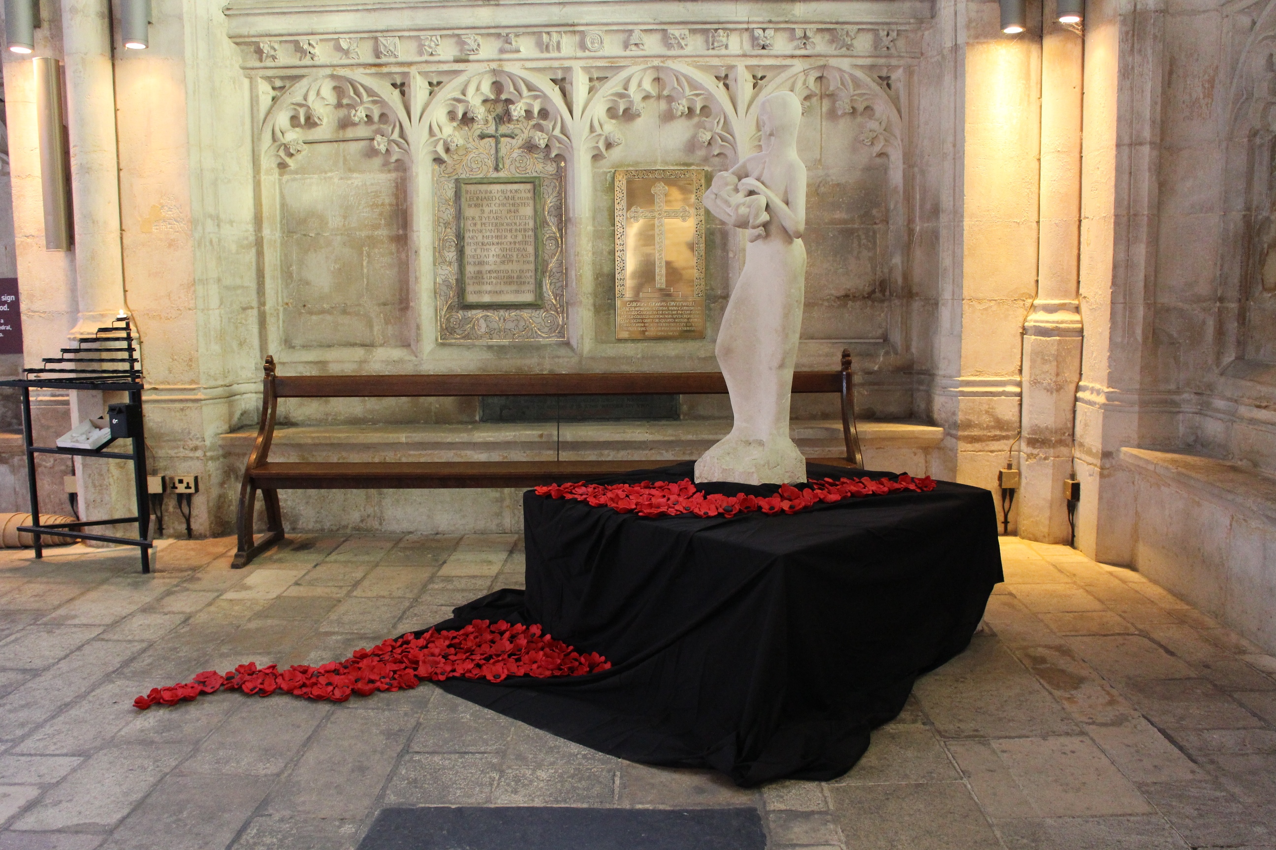 The path of poppies around the statue of Our Lady