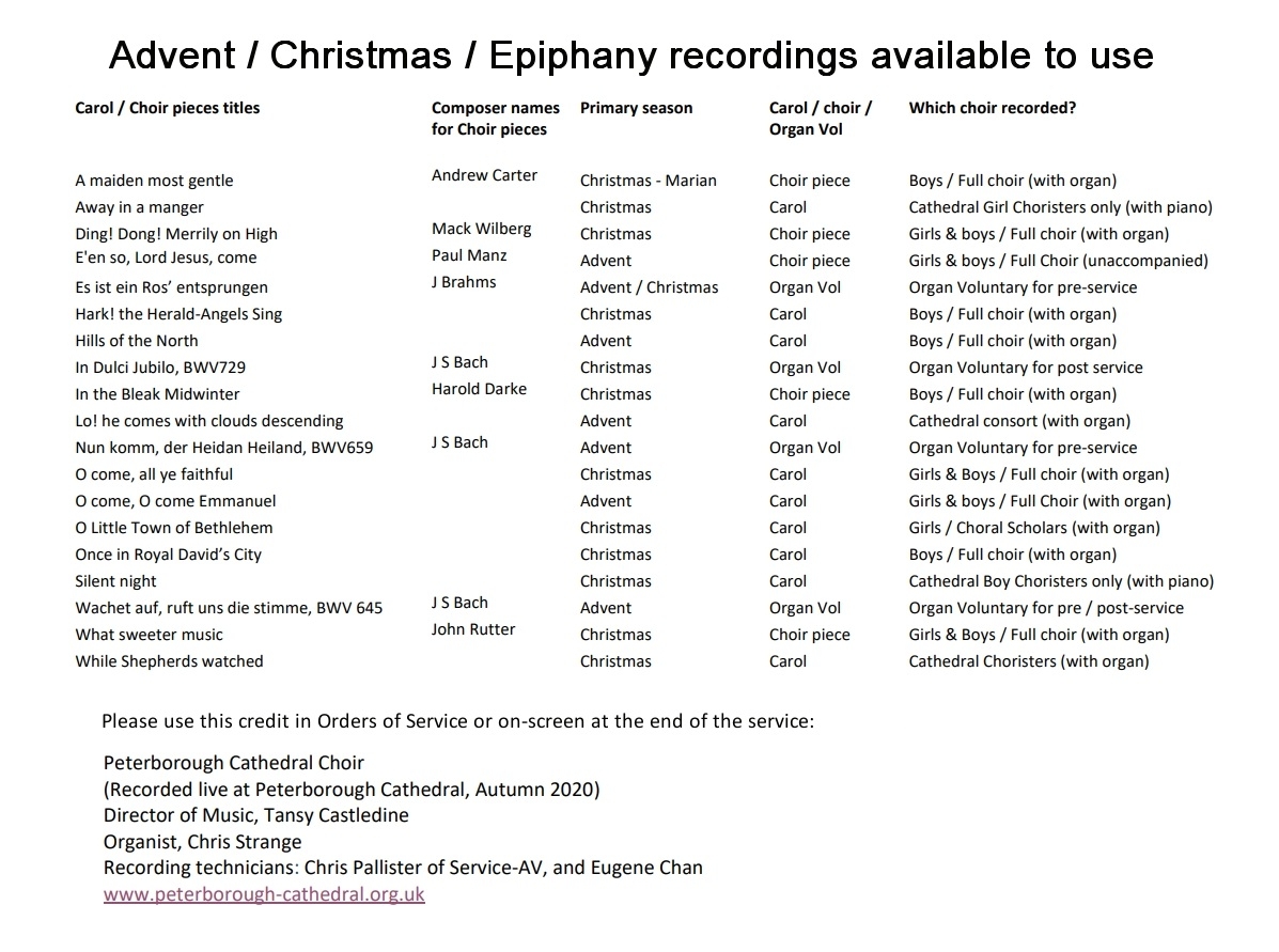 List of Advent and Christmas recordings from Peterborough Cathedral Choir