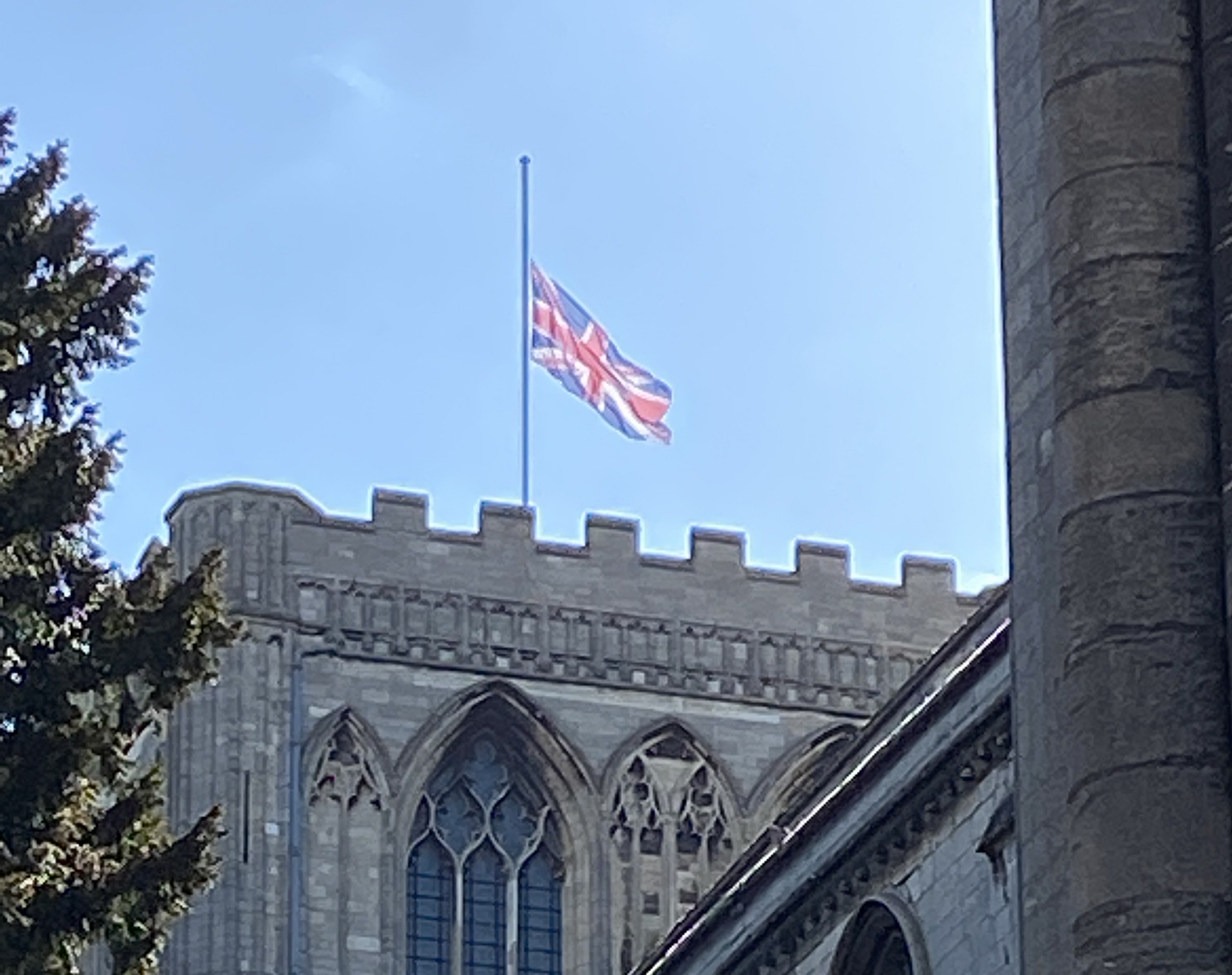 Peterborough Cathedral flag at half mast